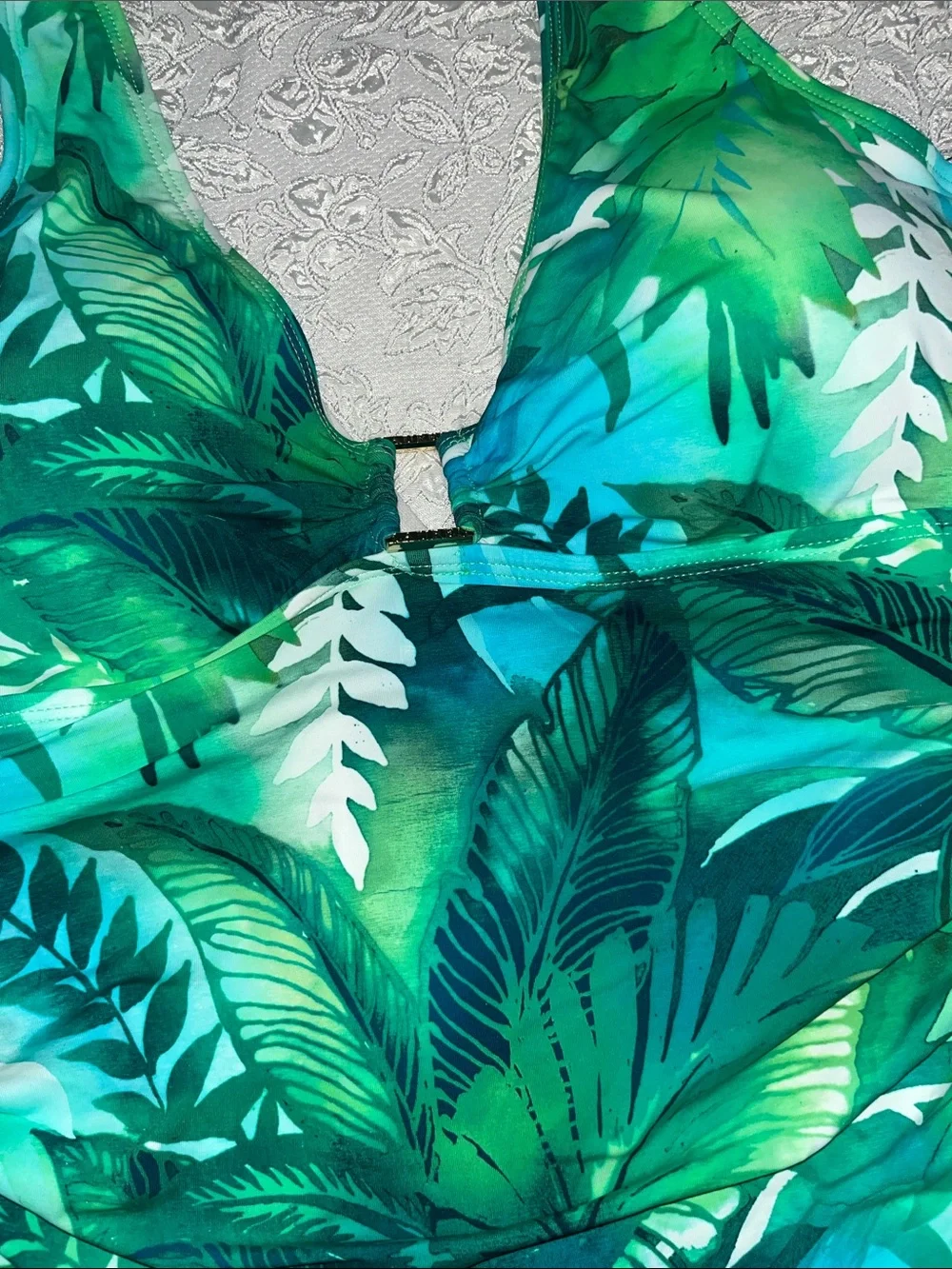 Ralph Lauren Teal & Green Tropical Leaf One-Piece Swimsuit - Picture 4 of 9